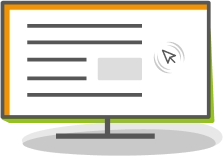 Symbolgrafik für UI-Texte und Usability-Tests, ein stilisierter Computer-Monitor